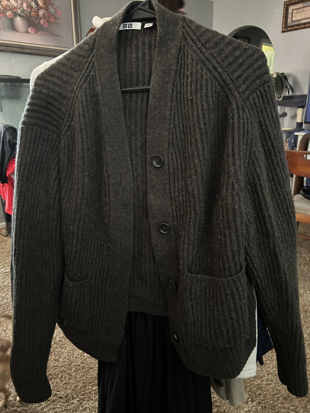 Uniqlo U Women's Wool Ribbed Cardigan Size S Dark Gray